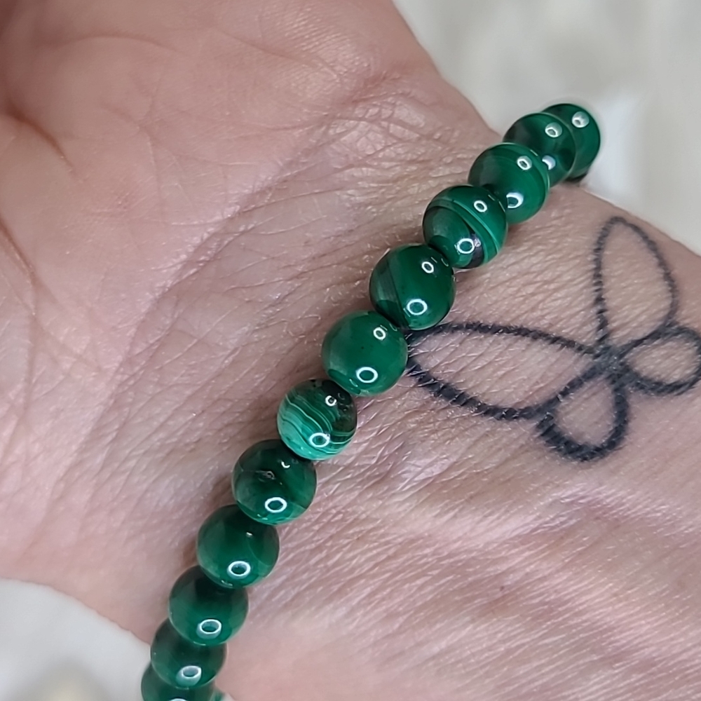 Stretch Bracelet Malachite Handmade Jewelry One of a Kind Green Gift Cute Unisex - Picture 4 of 4